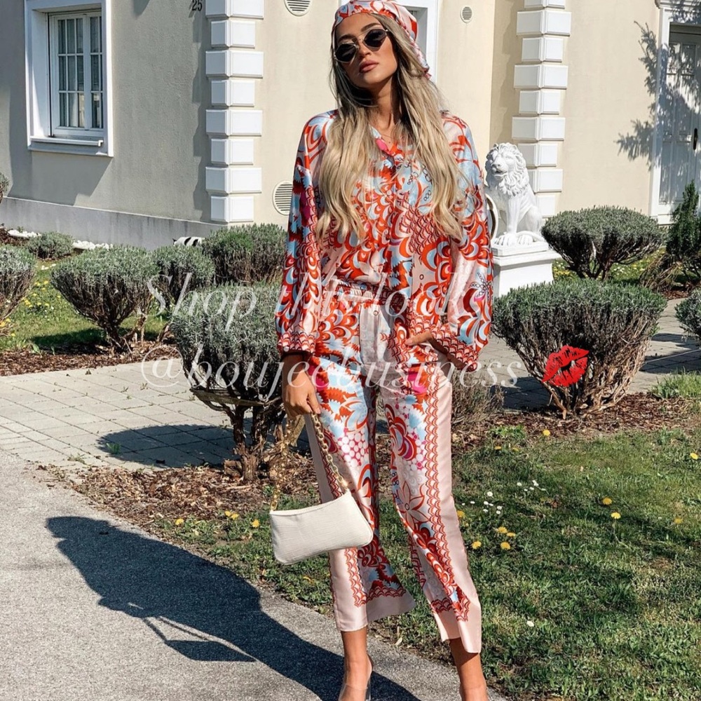 ZARA BNWT Flowy Printed Shirt and Scarf + Pants 3pc Coord Set - Picture 3 of 7